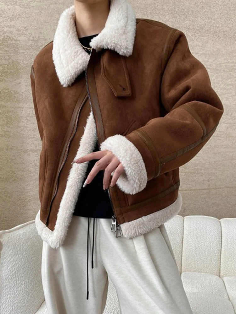 BZVW Moyo Style Double-faced Fur Jacket Women's 2024 Winter New Lapel Zipper Design Contrast Color Female Short Coats 25Z1255