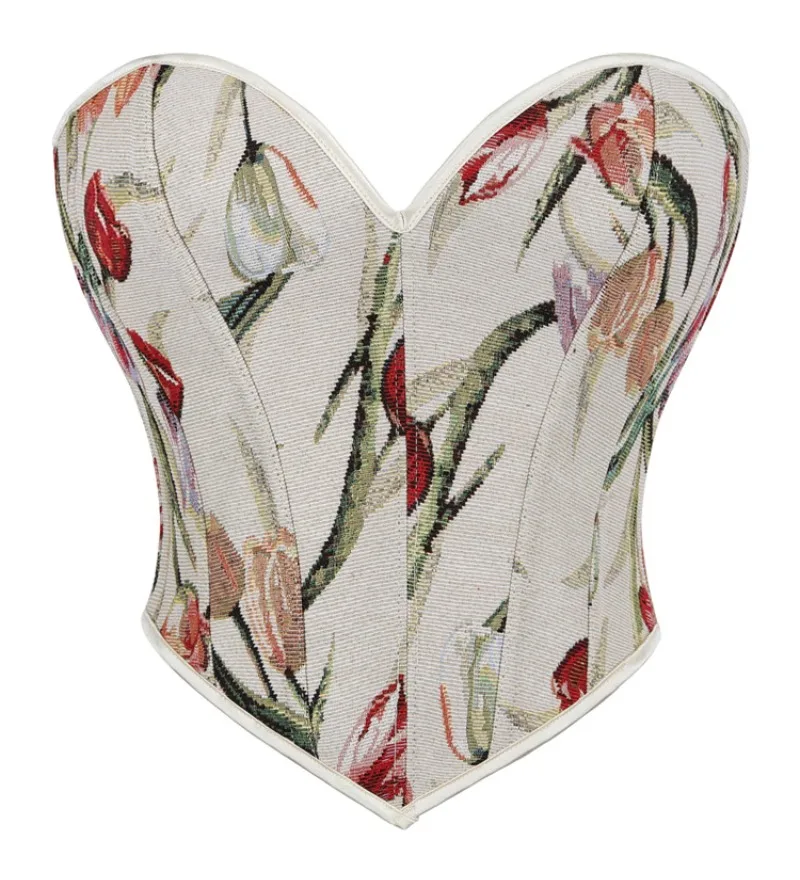 

Сексуальные женские корсеты с завышенной талией, укороченные топы, бюстье с абрикосовым принтом, на шнуровке, формирователь тела, нижнее белье, готический корсет