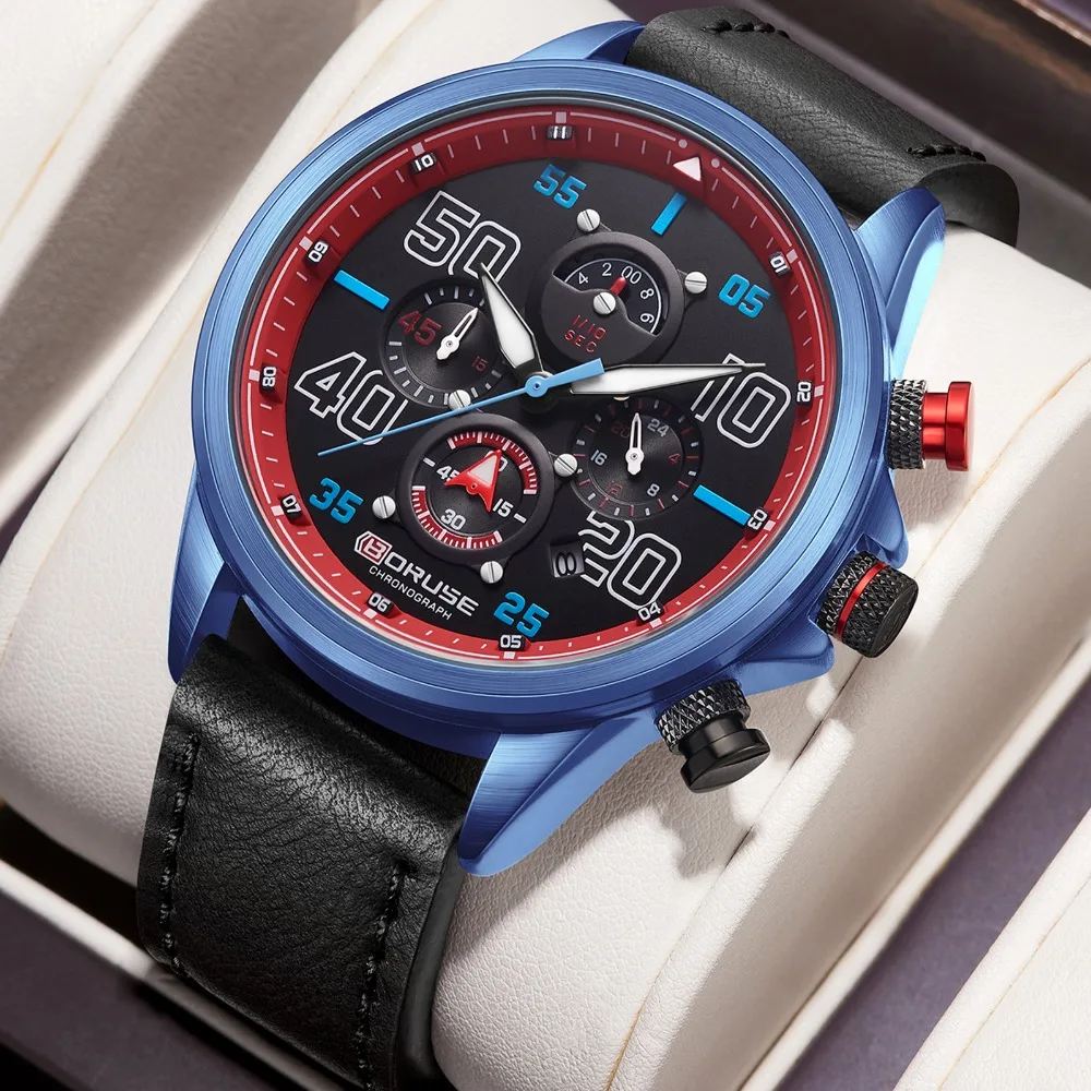 

BORUSE 2-piece/set Luxury Men's Quartz Watch Bracelet, Fashionable Multi-color Matching, Pu Leather Strap, Date Display