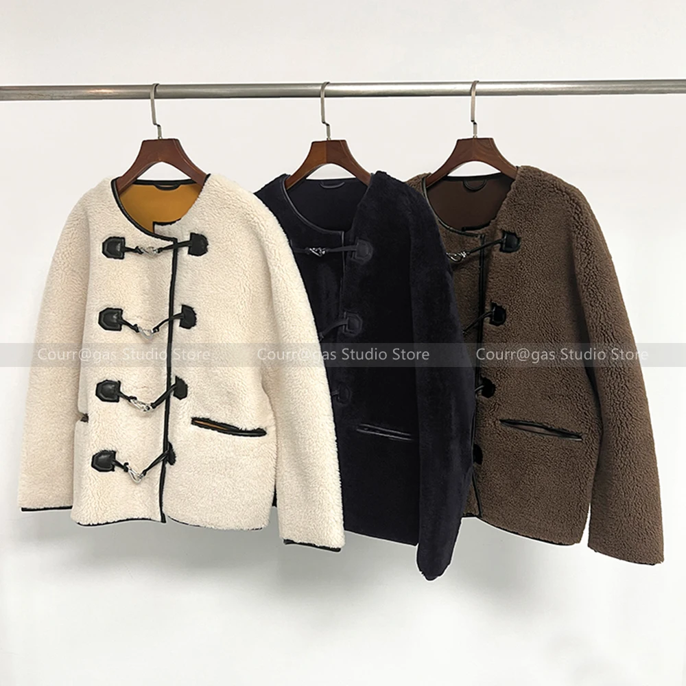 

Women's 2024 autumn and winter new retro lamb round neck single-breasted drop-shoulder jacket jacket