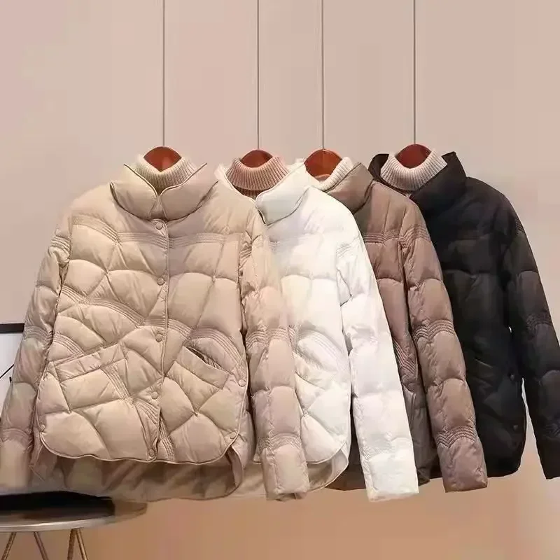 Female Coats Thick Padding Women\'s Jacket Patchwork Black Short Cropped Quilted Padded Duck Down Khaki Inter Special Youth Korea