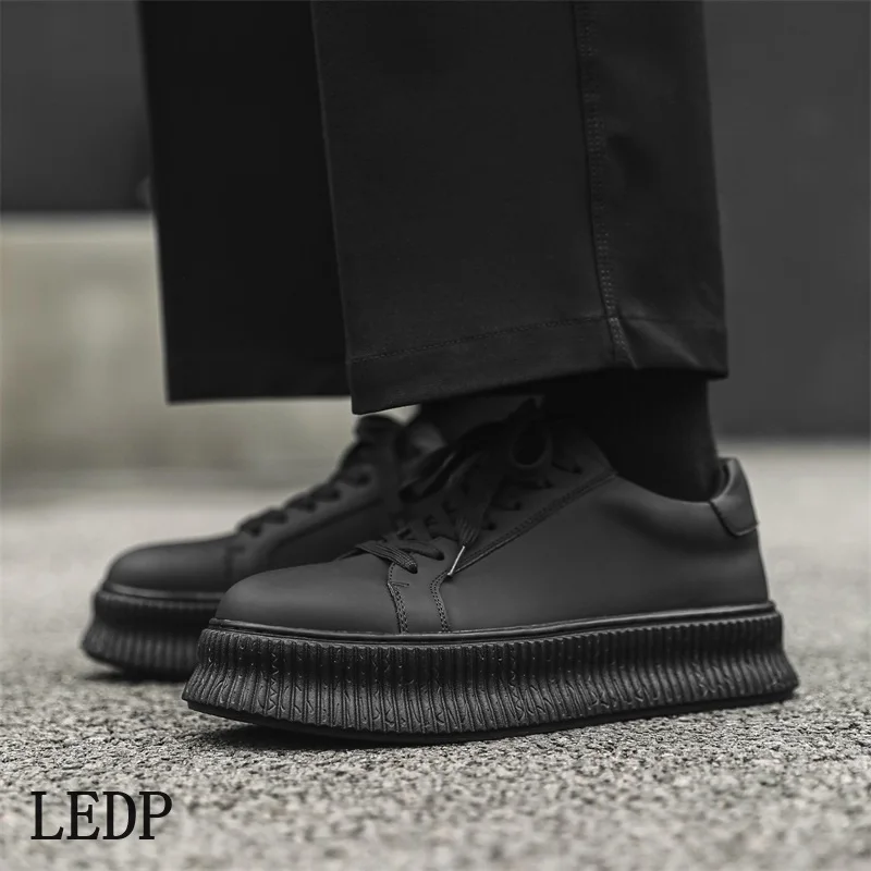 

LEDP Men's Trendy All-Purpose Loafers for 2025 Autumn Thick-Topped Heightening Sneakers for Casual Versatile Cookie Shoes