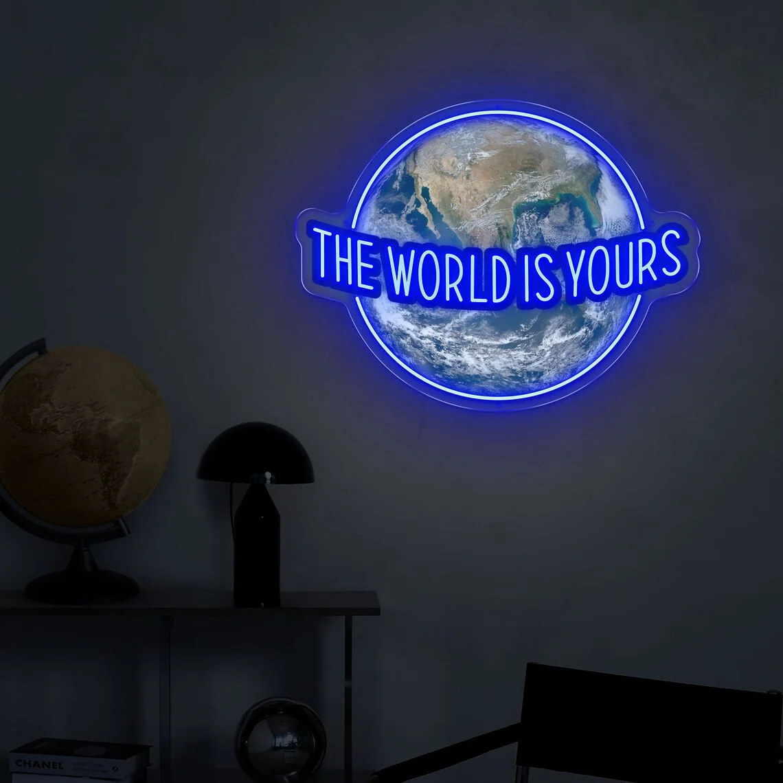 

The World Is Yours Neon Sign, World UV Printed Sign, World Wall Decor, Personalized Gift, Globe Wall Decor