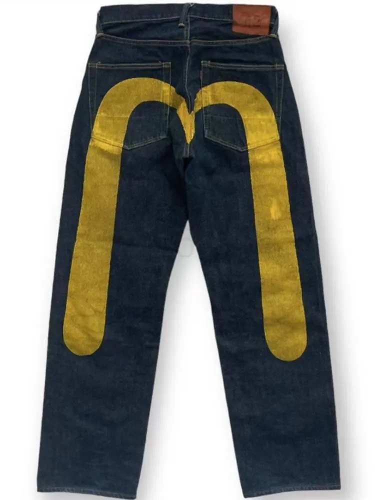 Y2K estilo vintage lavado impresso jeans para homens, calças de algodão soltas, jeans de perna larga, roupas de rua, streetwear