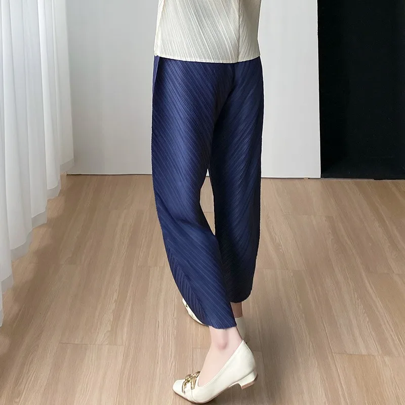 PLUS ขนาดกางเกงกางเกงกางเกง Miyake หลวมสบายอเนกประสงค์สบายๆเก้านาทีกางเกงฤดูร้อนใหม่จีบยืดผู้หญิง