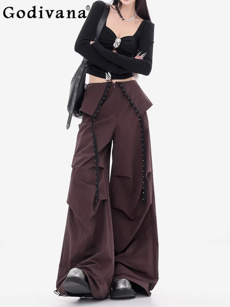 Spring Autumn New Loose Versatile Leisure Floor Pants Fashion Girl Age Reduction Personality Street Solid Color Vintage Trousers