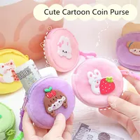 Cartoon Plush Coin Purse Girls Children Small Wallet Kid Zipper Change Money Bag Mini Headphone Key Bag Keychain Pendant Pouch