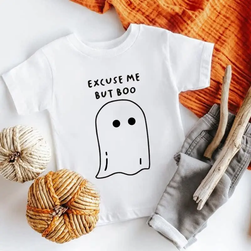 Halloween Ghost Cartoon Schattige Bedrukte Kinder T-Shirt Met Korte Mouwen Kids Kleding Jongens Kleding