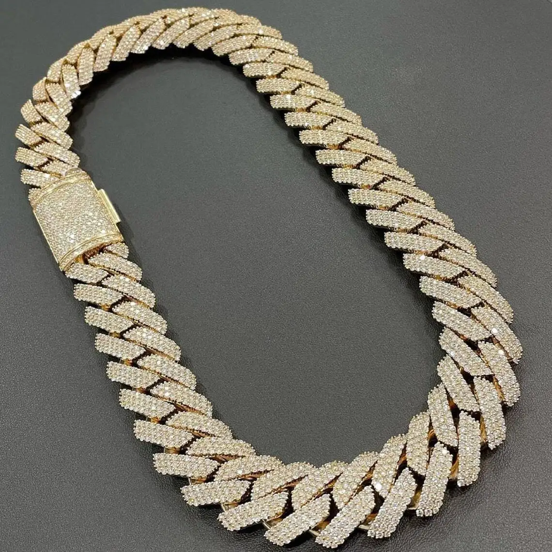 

Iced Out Hip Hop 24MM Wide 4 Rows Miami Cuban Link Chain VVS Moissanite Cuban Link Chain necklace