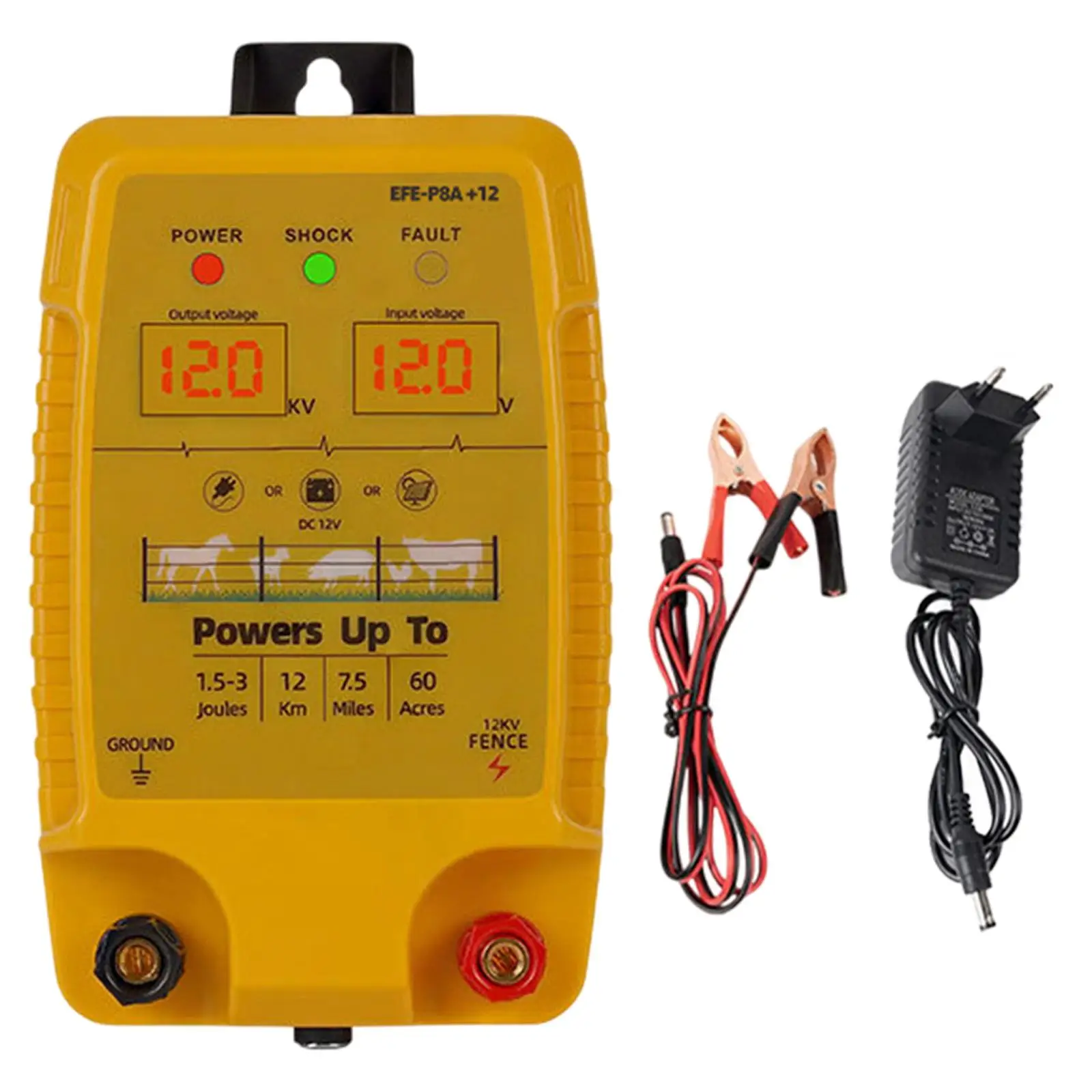 Electric Fence Energizer Charger LED Display Weatherproof Compact Controller Kit for Animal Fence Protection Farm