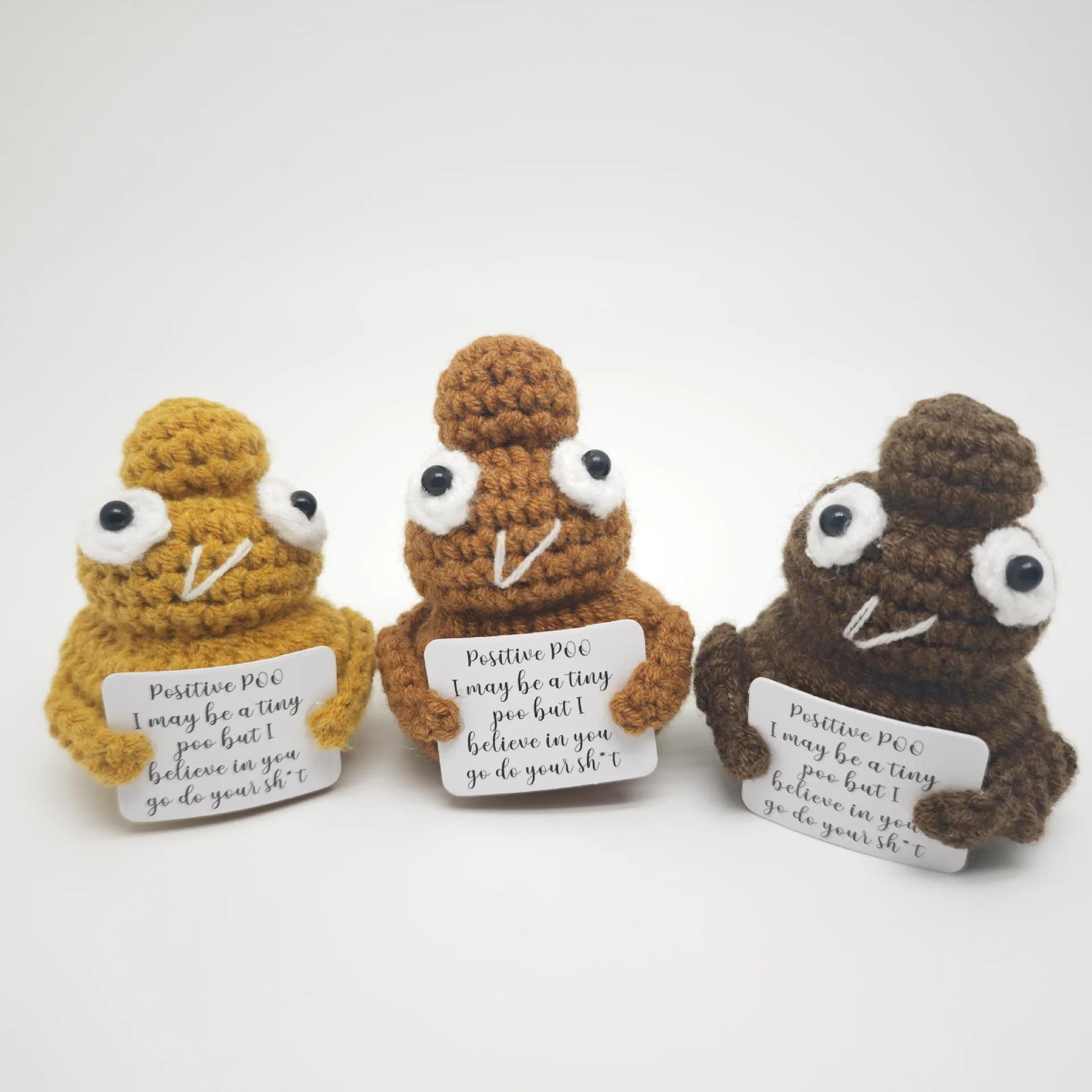 Funny Knitted Positive Energy Poop Dolls with Card Handmade Crochet Penguin Desk Ornament Christmas Gifts Home Room Decoration