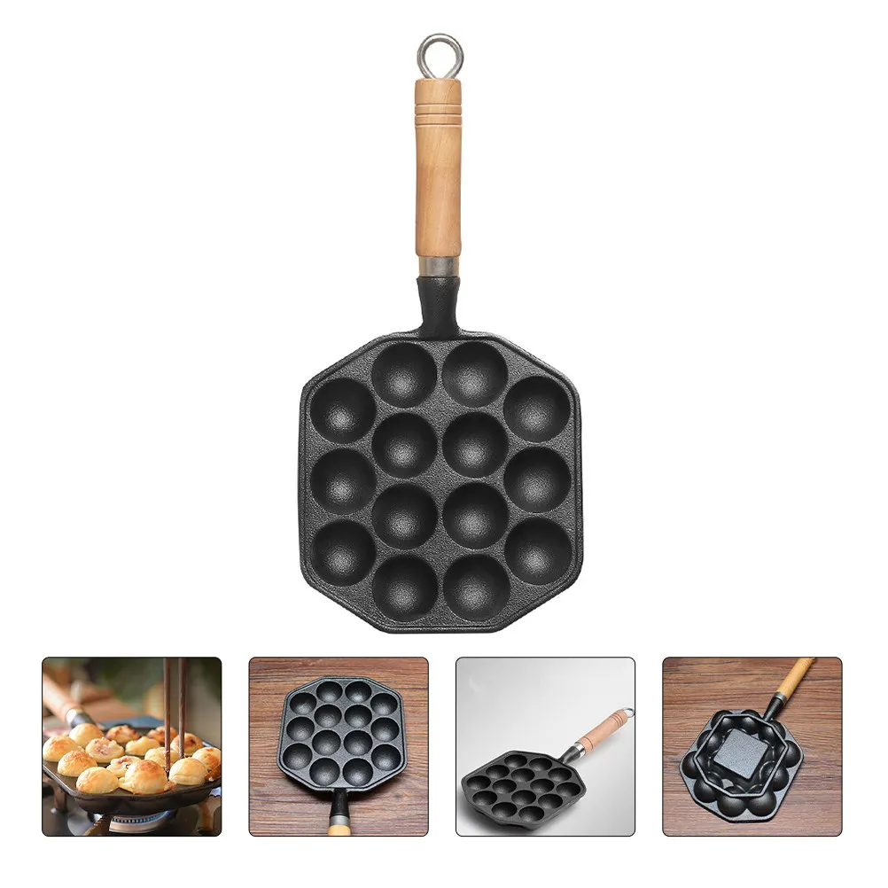 14-Hole Takoyaki Maker Mold with Ergonomic Handle, Even Heating & Wear-Resistant Bottom for Pancakes, Octopus Balls