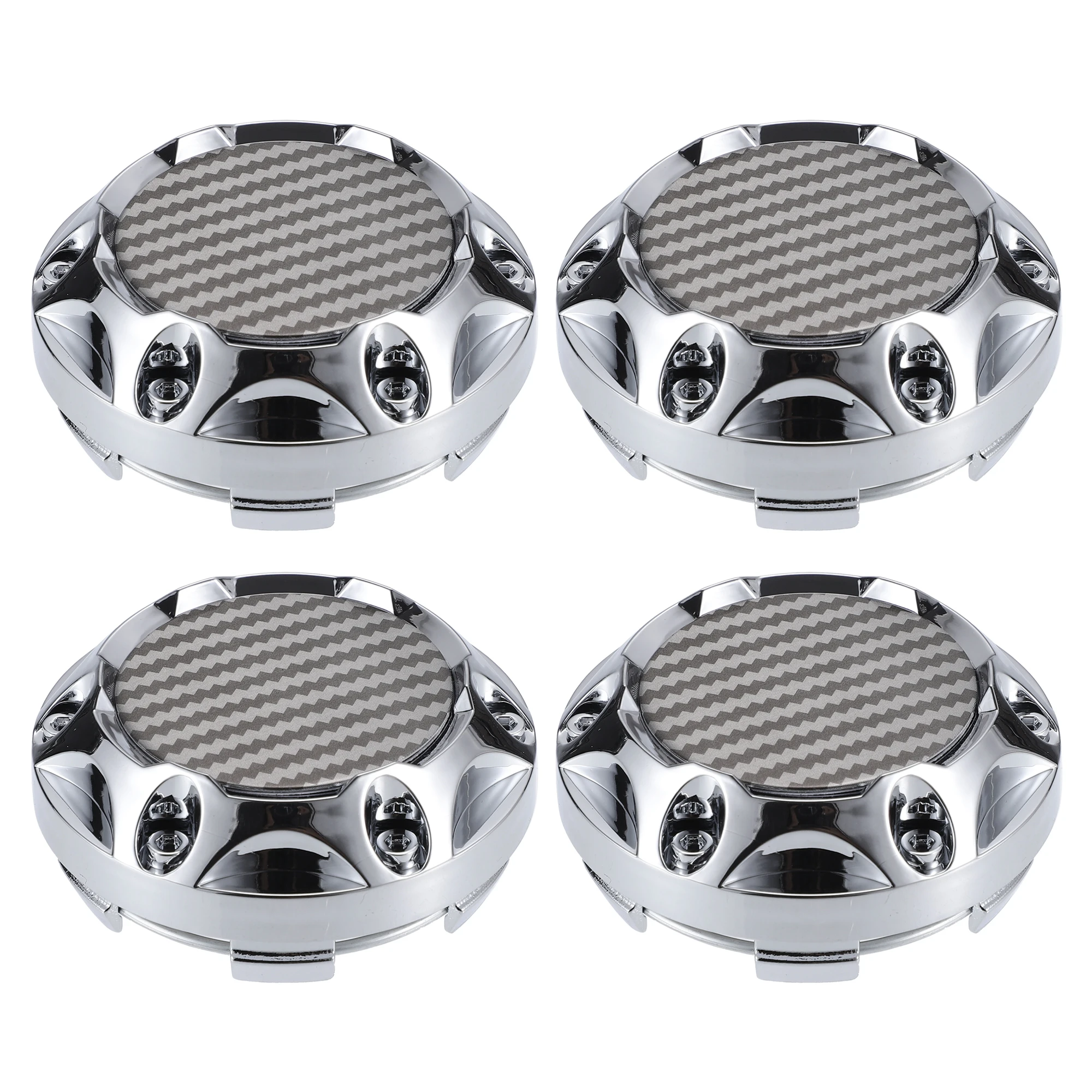 X Autohaux 4 Pcs 68mm Dia 6 Clips Wheel Tyre Center Hub Caps Covers for Car Carbon Fiber Pattern Silver Tone