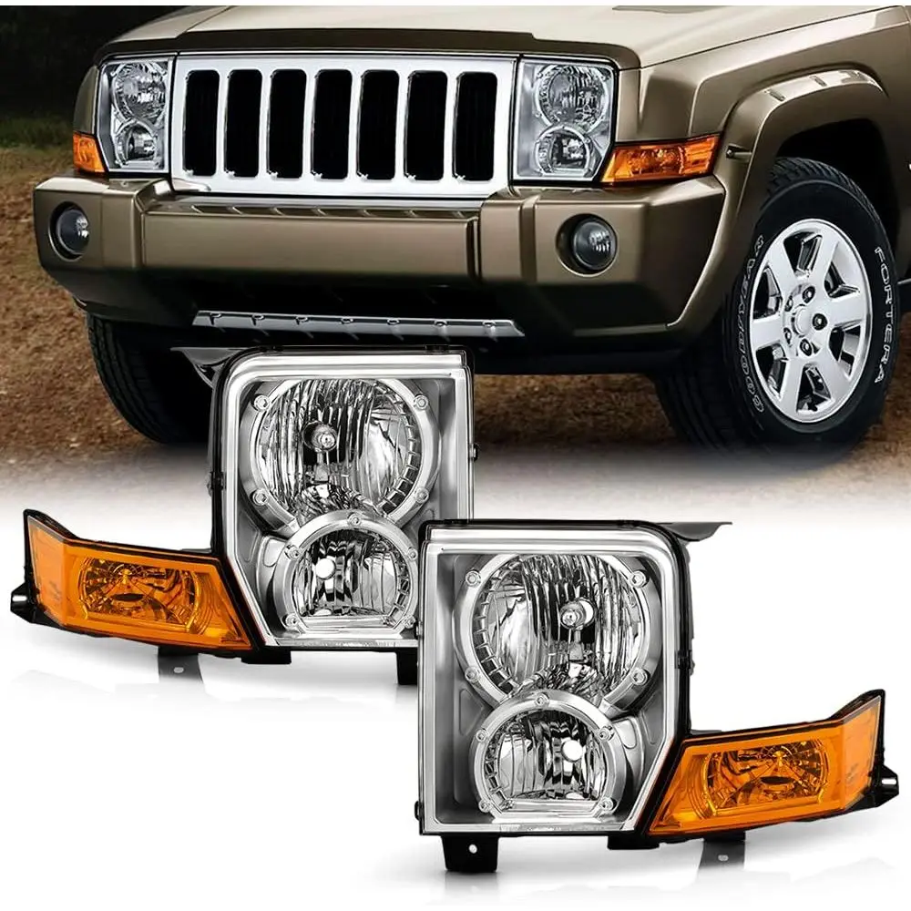 Para Jeep Commander 2006-2010 [Modelo Halógeno] Par de Faros Delanteros Cromados de Fábrica, Repuesto Izquierdo+Derecho