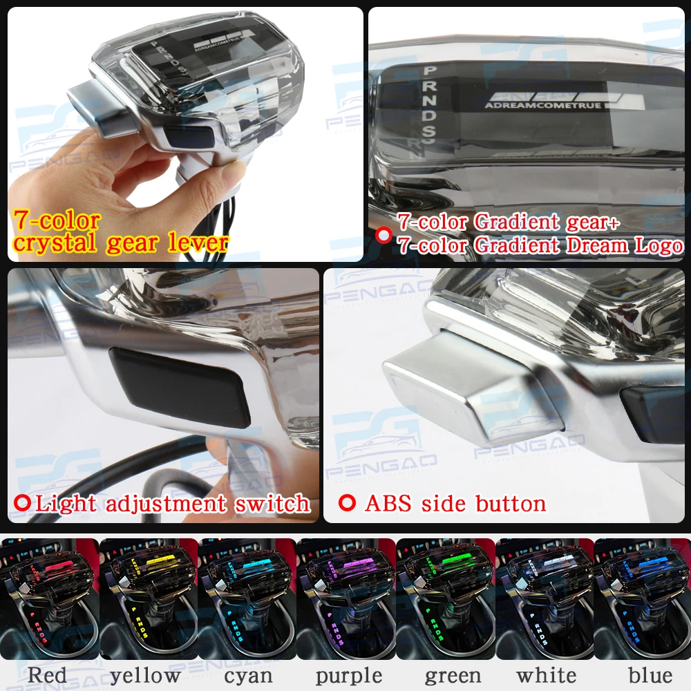 لفورد موستانج GT 2015-24 كريستال ملون مصباح ليد نمط تصميم ترقية الداخلية والعتاد التحول المقبض ذراع السرعة سيارة التلقائي