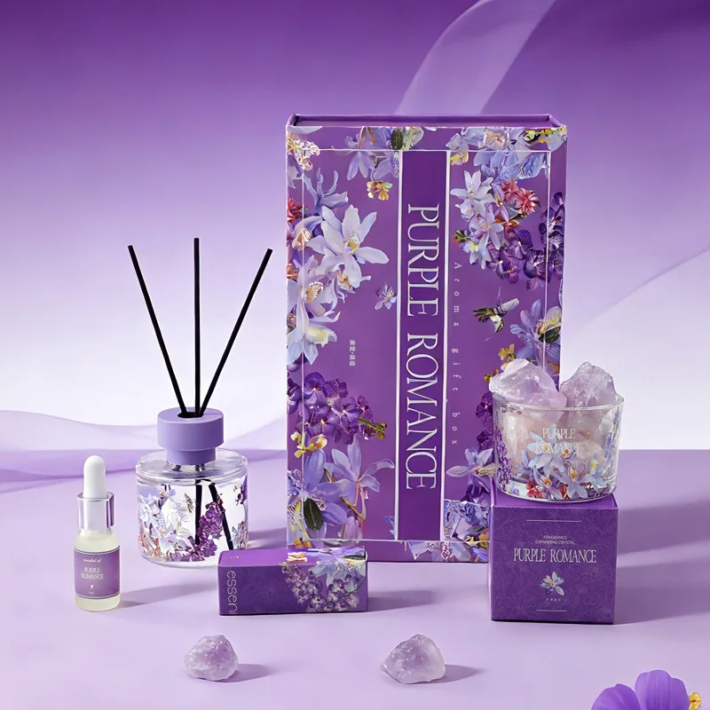 Premium Purple Aromatherapy Gift Box Diffuser Stone Fragrance Fireless Aromatherapy Essential Oil Ornament Household Set 100ml