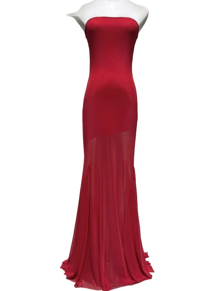 

Sexy Strapless Sleeveless High Low Mermaid Long Formal Evening Dress