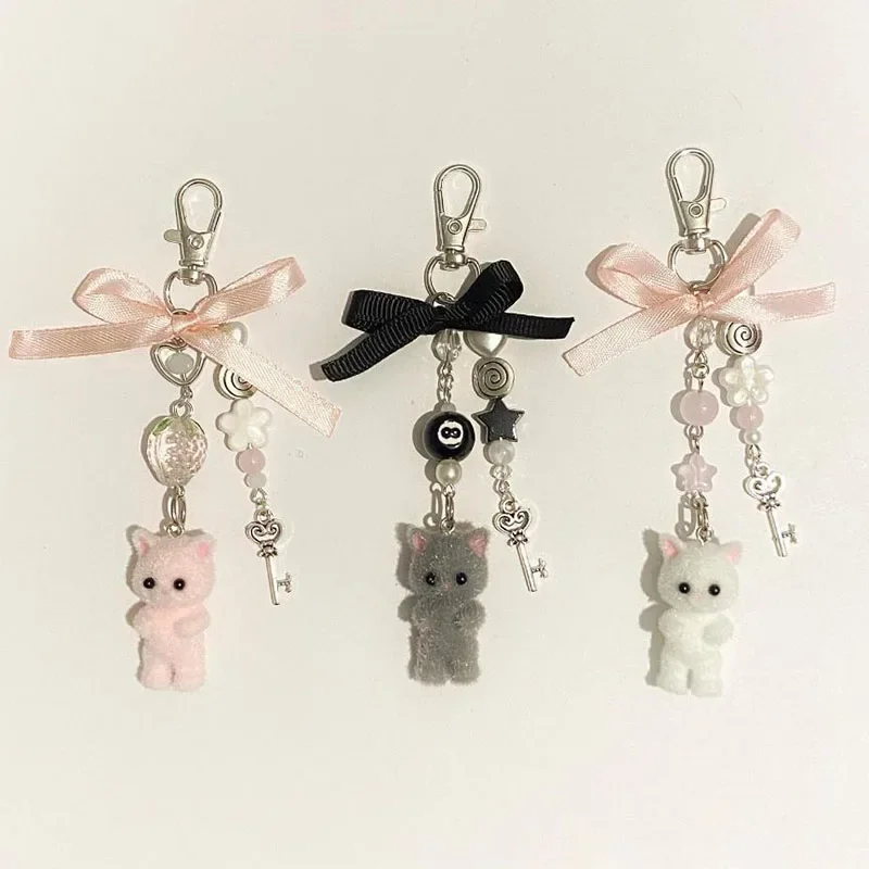 

handmade furry cats Matching keychains kitten y2k women fashion