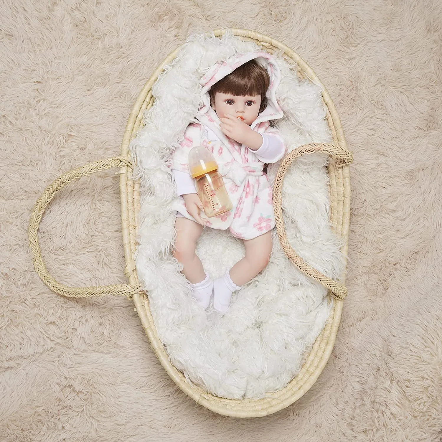 Muñeca Reborn de silicona suave de 22 pulgadas, pelo de Mohair implantado a mano, muñeca de piel pintada a mano, puede tumbarse ZH81012