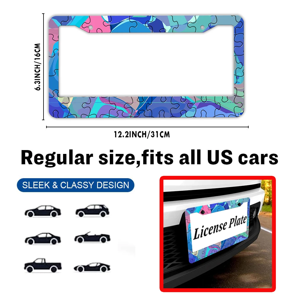 لغز - إطار لوحة ترخيص منقوش مع أضواء ملونة، يأتي مع مجموعة براغي، مثالية لتزيين السيارة وكهدية مقاس 12 × 6 بوصة #2