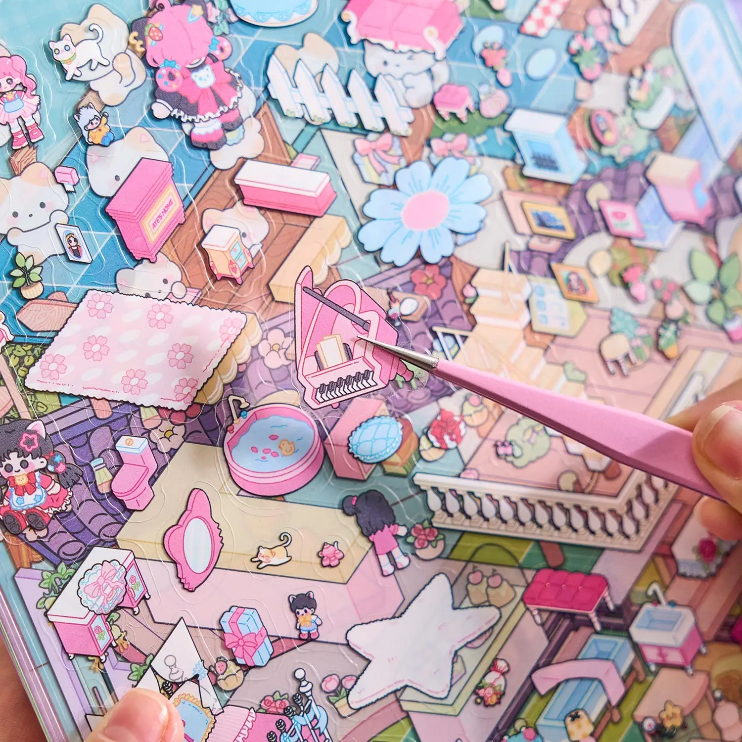 

20 Sheets Handbook Quiet Book Per Pack Sticker Book Yoyo Town 3.0 3D Cabin Children's Miniature Landscaping