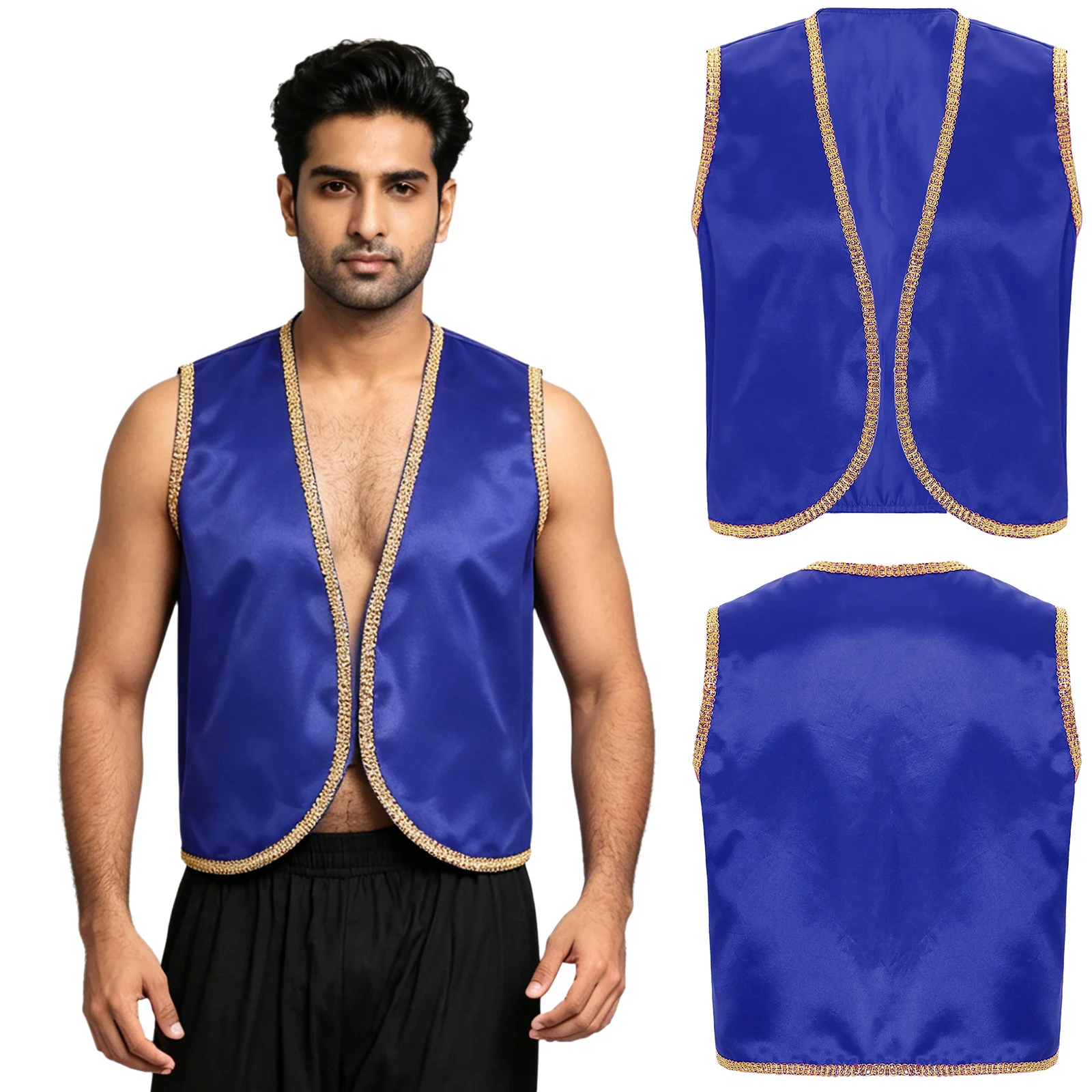 Mens Arabian Prince Waistcoat Cosplay Costume Halloween Carnival Party Dress Up Sleeveless Vest for Stage Performance Party Wear