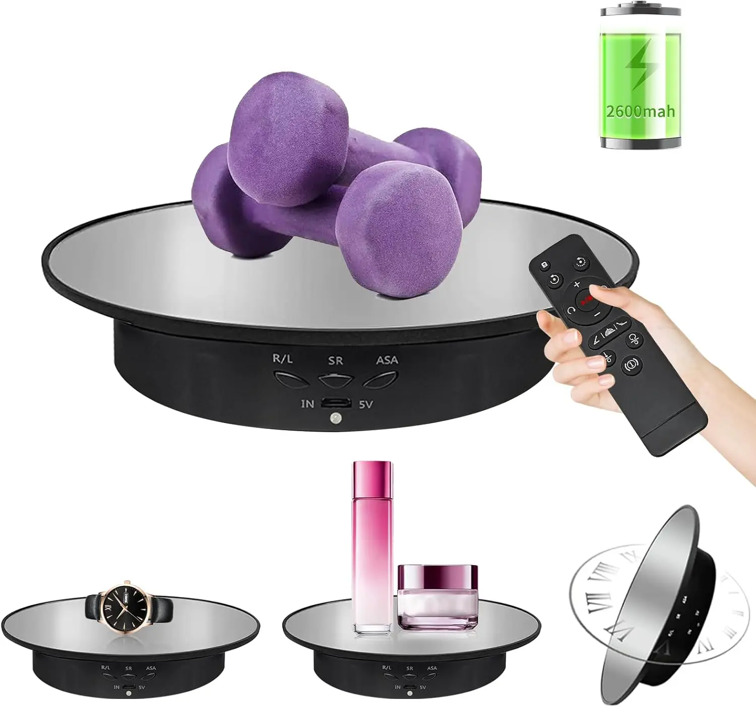 

7,9-дюймовая зеркальная моторизованная вращающаяся подставка для дисплея, проигрыватель с дистанционным управлением и батарейным питанием, 17,6 фунтов, фотография (не содержит аккумулятор)