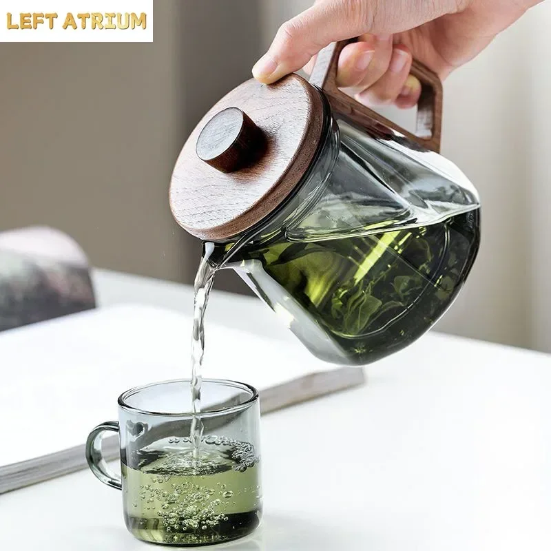 500/800ml Thickened and Heat-resistant Glass Teapot Brewing Tea Set with Wooden Lid Tea Strainer