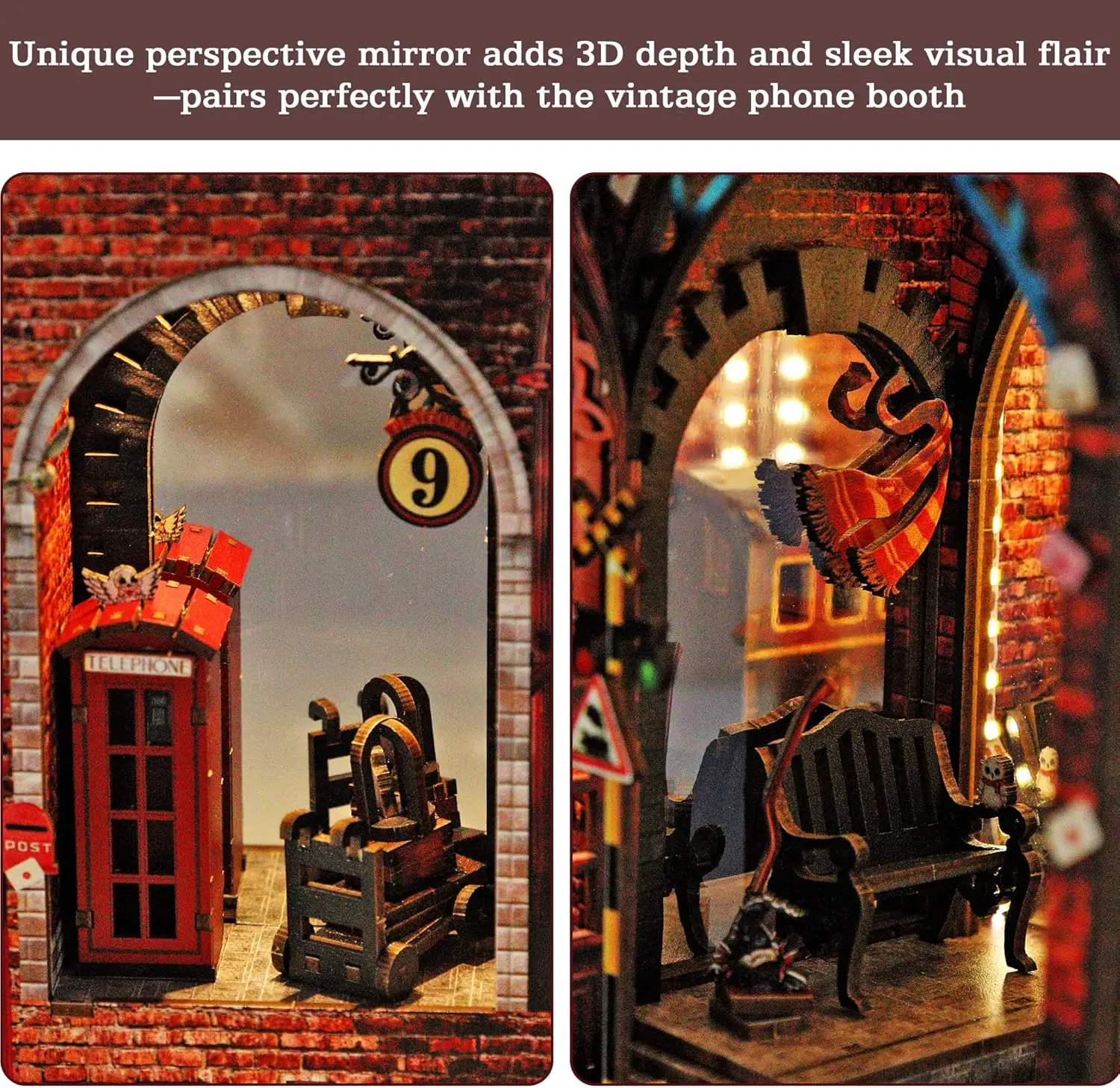 Magic Platform DIY Book Nook Kit Interactive 3D Wood Puzzle LED Magical Miniature with Infinite Mirror Extension Space DIY Books