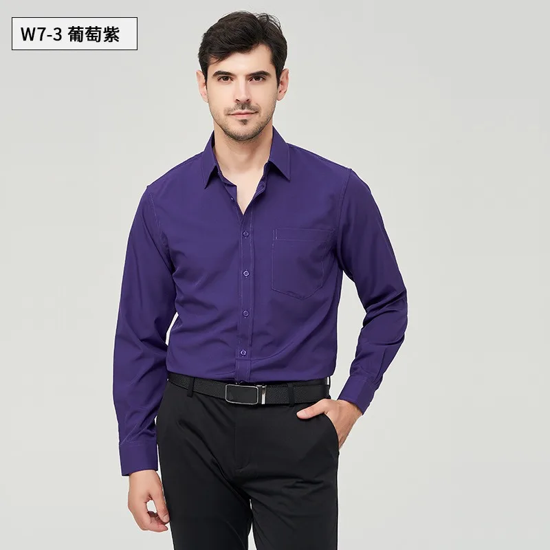 Men Breathable Business Shirts Wrinkle Resistant No-iron Breast Pocket Trendy Quality Tops & Tee Stretch Dress Shirt Man Clothes