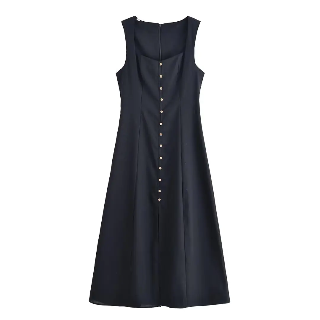 DiYiG Women 2025 spring new fashion simple vest sleeveless dress chic square collar Joker slim dress Vestidos Mujer