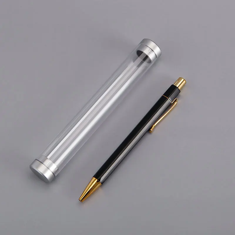 100Pcs Simple Practical Acrylic Pencil Case Upscale Business Gift Box 2.2CM Cylindrical Transparent Pen Box Office Supplies