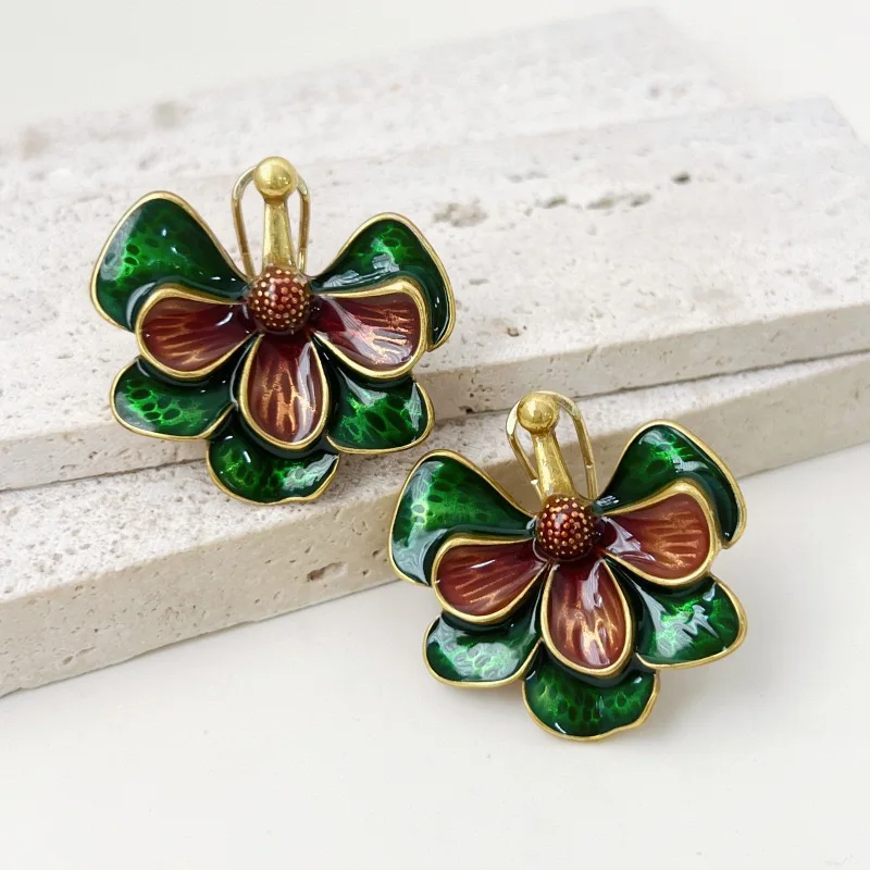 

Retro Court Style Flower Earrings Colorful Enamel Dangle Earrings for Women Luxury Jewelry