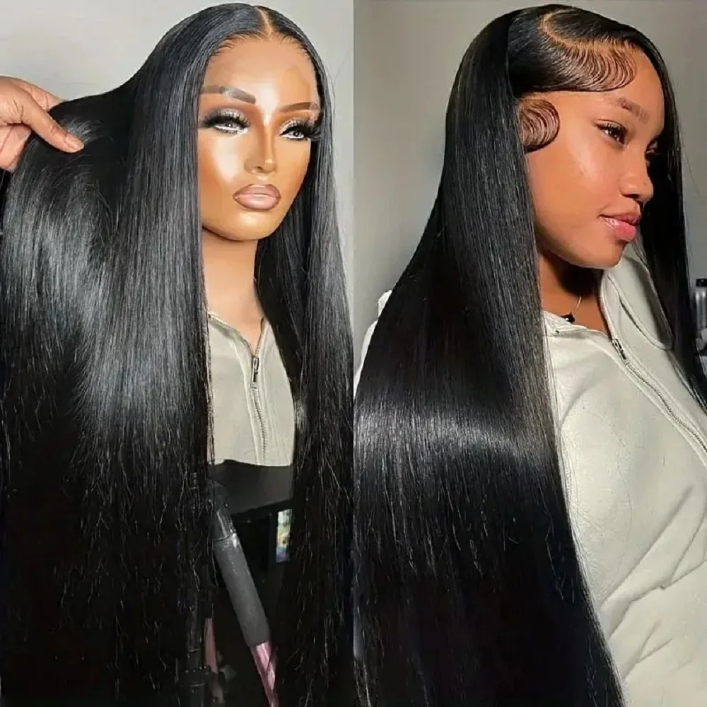 

Clearance sale of 13x4 high-definition lace front wigs, human hair, women's fashionable synthetic black long straight hair
