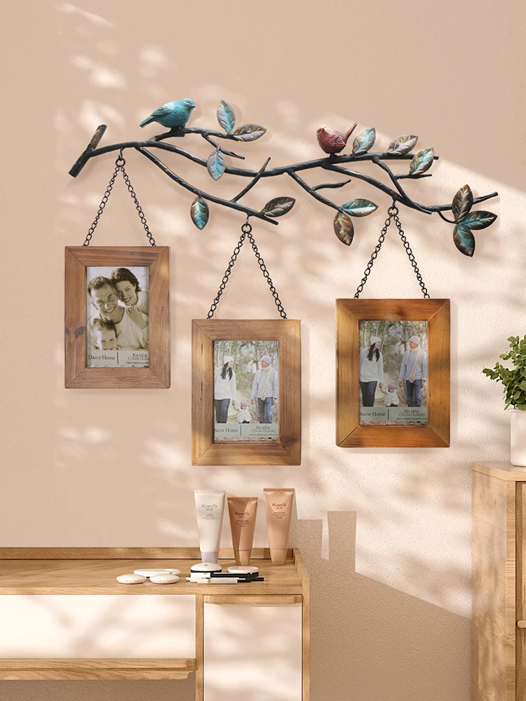 

Wrought iron solid wood combined with photo frame wall frame and photo frame 6 inches.