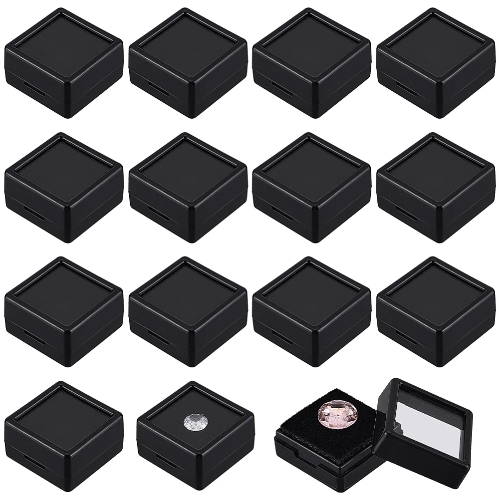 70 Pack Black Display Box 1.16x1.16x0.63Inch Plastic Square Jewelry Storage Box with Clear Top Lids