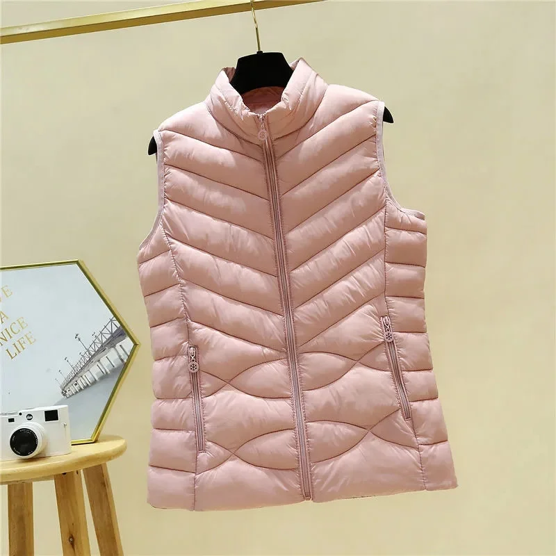 New Autumn Winter short Down Vest Female Stand collar Sleeveless Jacket Windproof Slim thick Warm Puffer Waistcoat Women T501