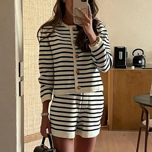 Women's set of two pieces of mesh, zebra print cardigan, high -waisted patchwork shorts, meshes, fashion clothes 10 Main Sales Women's Tricot Set - №2