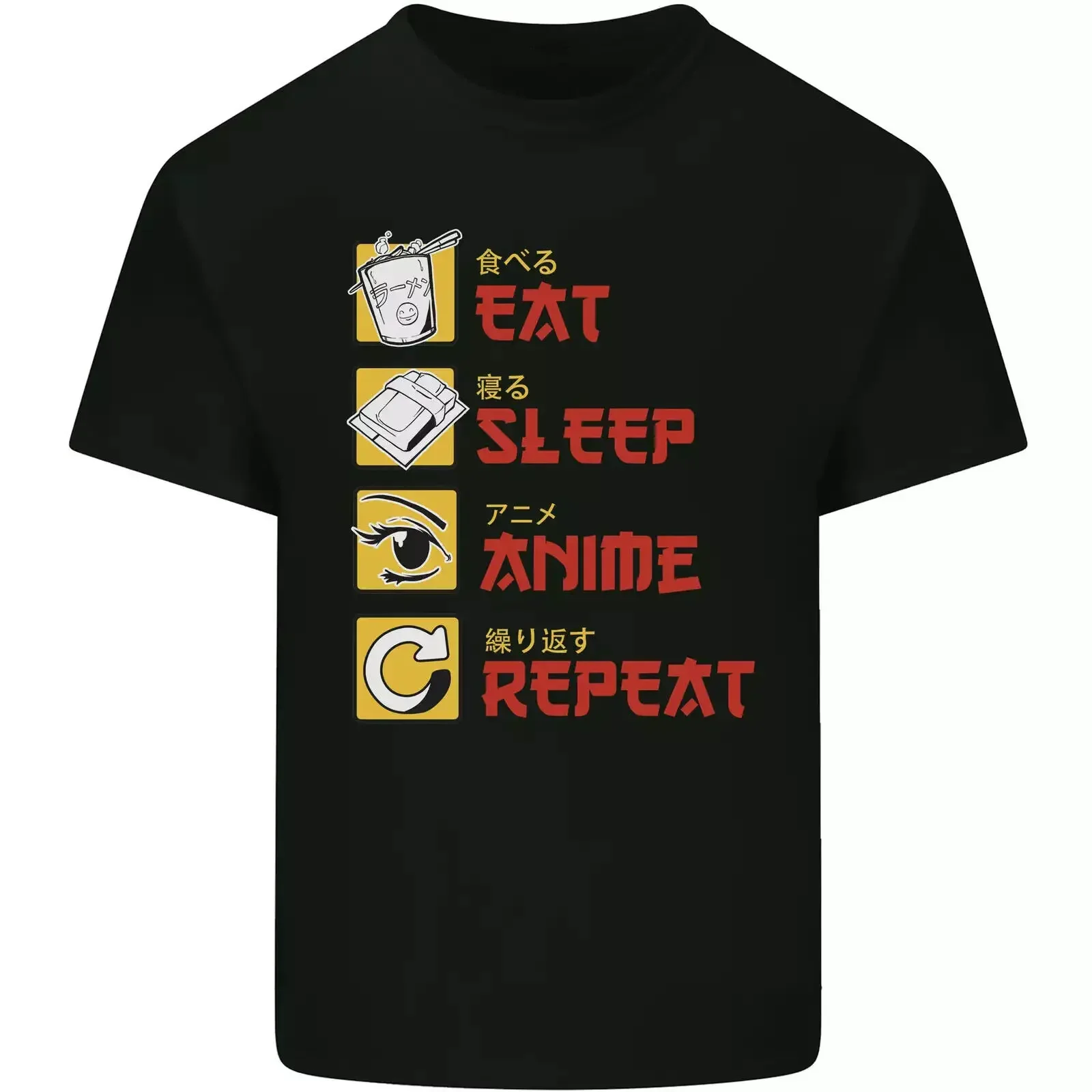 Eat Sleep Anime Repeat Funny Word Anime Lover Cotton T-Shirt Tee Top S-5XL