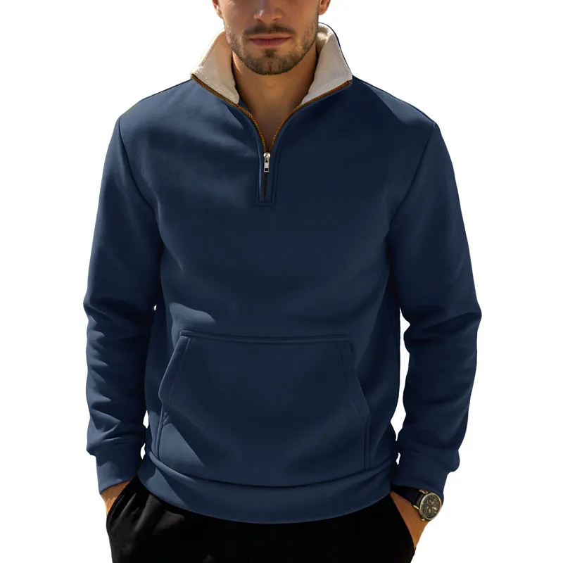 Men Stand Collar Pullover Sweatshirts Solid Loose Half Zipper Pull On Heavyweight Sweatshirt Male Casual Streetwear Trend Hoodie