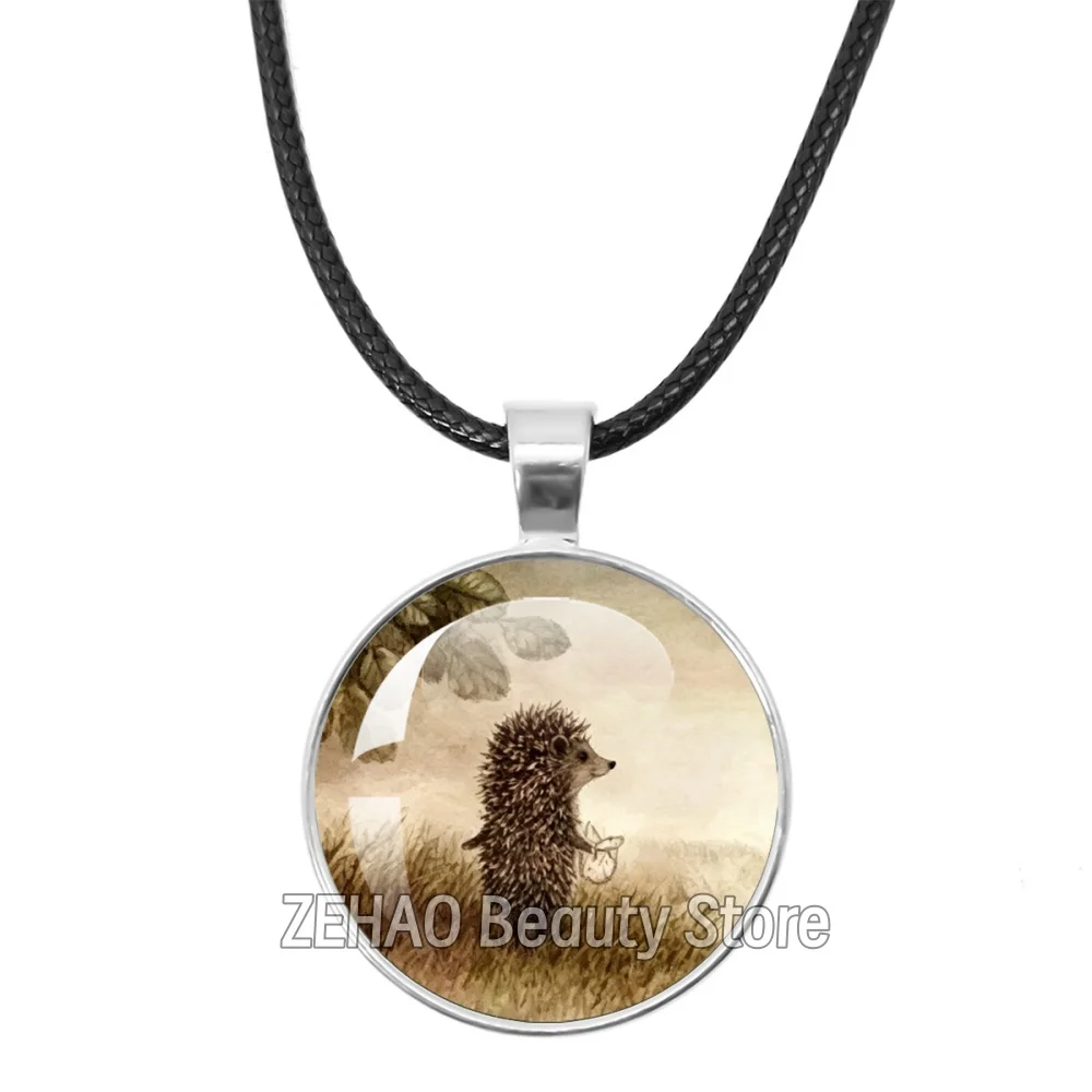 Story Little Hedgehog In The Fog Pins 25mm Leather Rope Necklace Glass Dome Yozhik v tumane Creative For Women Men Gift MS034