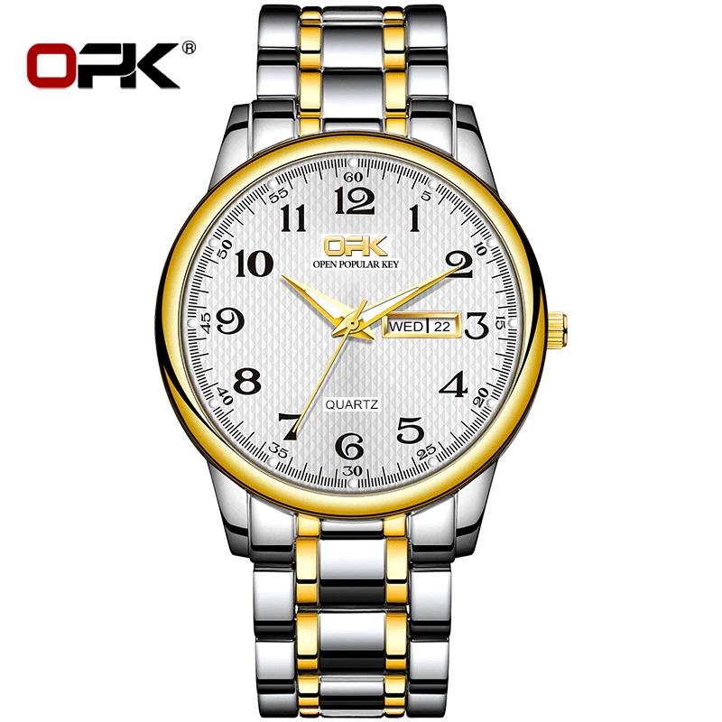 OPK Dress Quartz Waterproof Men\'s Watch Stainless Steel Luminous Fashion Wristwatches Calendar Week Business Watches For Men