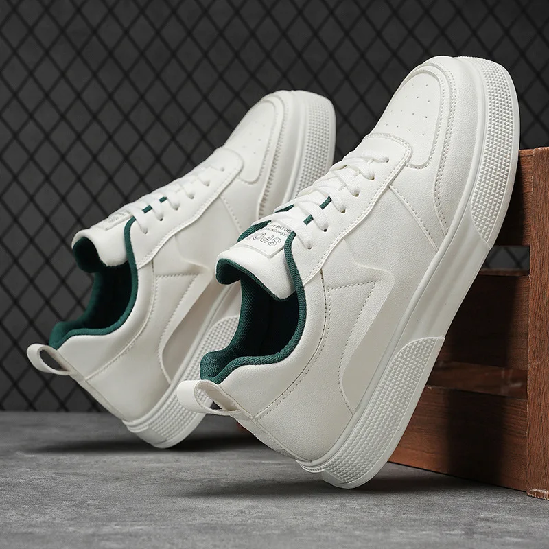 أحذية رياضية بيضاء كاجوال ومتعددة الاستخدامات للرجال على الطراز الكوري، أحذية جلدية بنعل سميك للطلاب، أحذية عصرية #5