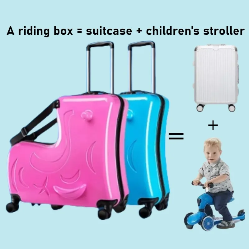 Kids Scooter Suitcase Sit & Riding Luggage with 360° Universal Wheel Pedal Handrail Removable Seat Belt Cabin Luggage 20/24 Inch