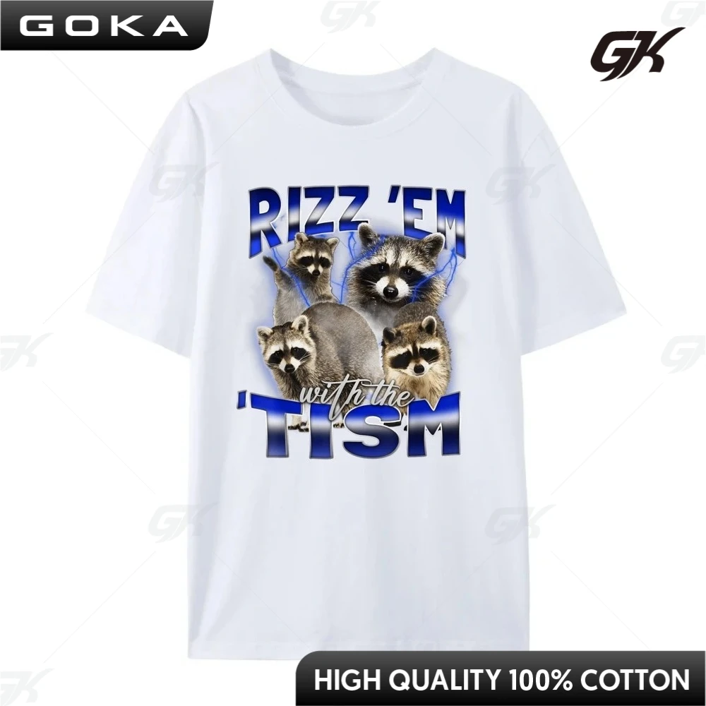 Rizz Em مع The Tism Meme Autistic Raccoon مضحك التوحد رجل الجرافيك بلايز الرجال الملابس مناسبة لارتداء مع الجينز #4