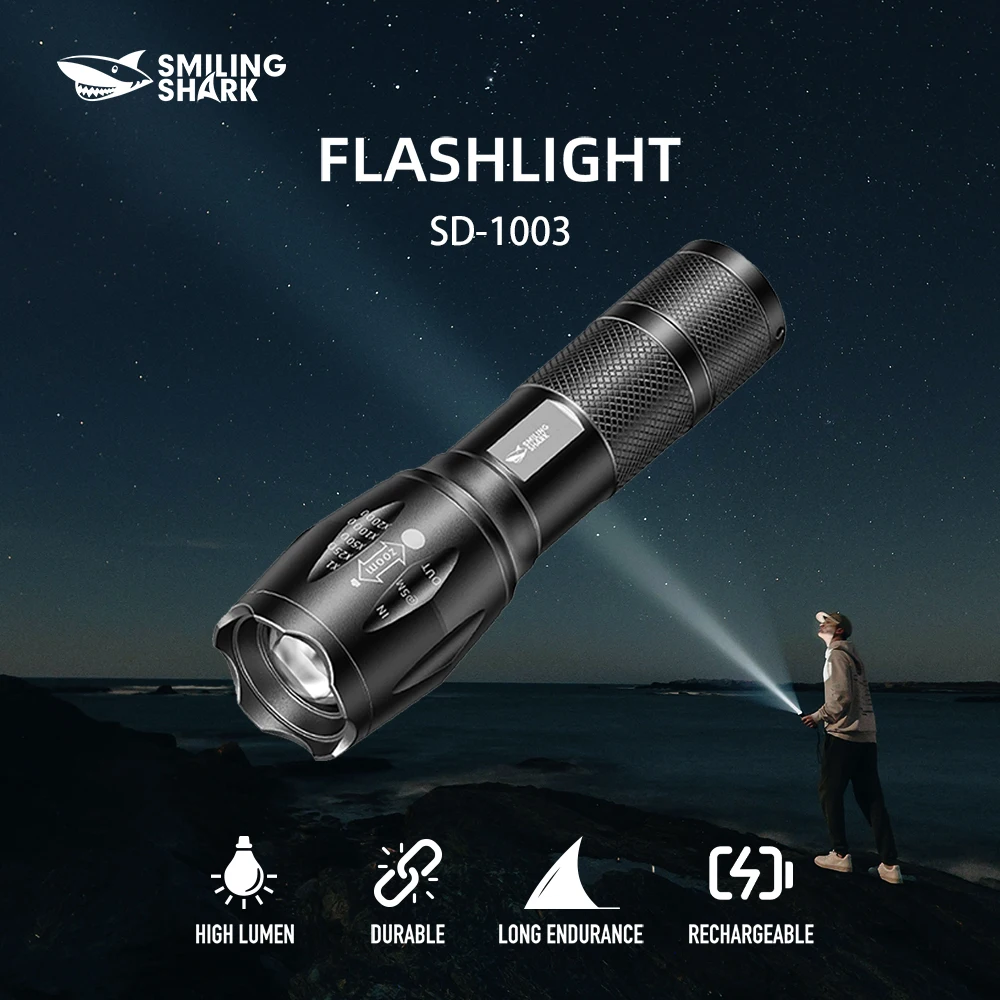 Lampe de poche Smilingshark SD-1003-WY, lampe de poche Super lumineuse et à luminosité réglable, lampe de poche Rechargeable pour urgence, Campi