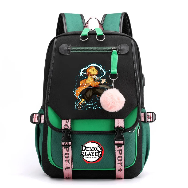 Anime agatsuma zenitsu legal padrão mochila adolescente casual rua usb mochila grande capacidade anime mochilas