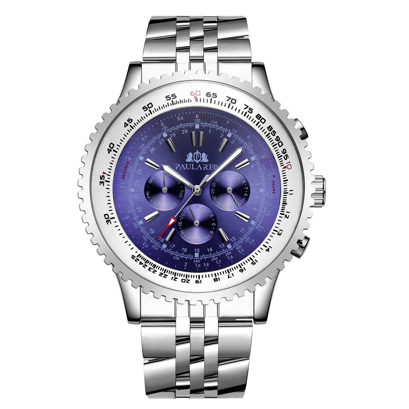 

Модные спортивные автоматические механические часы с очень большими цифрами, кожаным ремешком, синие, черные, белые, мужские, 50 мм