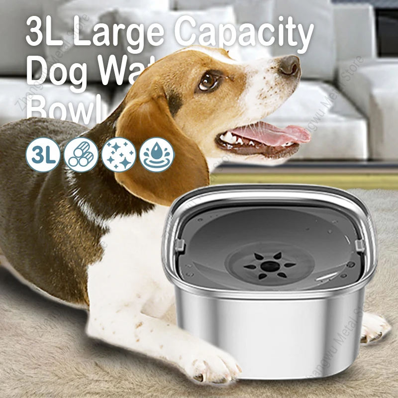 3L Large Capacity Anti-splash Dog Water Food Bowl Stainless Steel 3000ml Drinking Bowls Drinker Water Dispenser for Dogs Cats