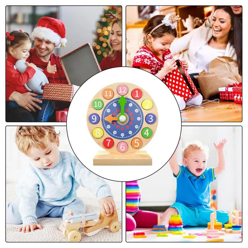 Teaching Clocks For Kids Wooden Learn To Tell Time Clock For Kid Colorful Telling Time Analog Clock Learning Clock For Toddler